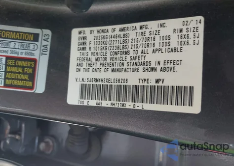 2014 Honda Cr-V Lx z USA, uszkodzony, nr VIN 5J6RM4H3XEL056206